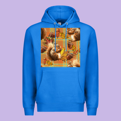 Fall Squirrel And Plaid Seamless Premium Hoodie Designed By Bundleandbundleshop
