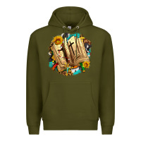 Army Green cross with bible and sunflowers Premium Hoodie - AdoDesignShop