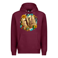 Burgundy cross with bible and sunflowers Premium Hoodie - AdoDesignShop