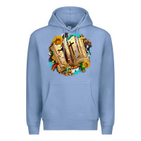 Colony Blue cross with bible and sunflowers Premium Hoodie - AdoDesignShop