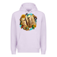 Lilac cross with bible and sunflowers Premium Hoodie - AdoDesignShop