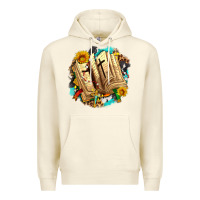 Sandshell cross with bible and sunflowers Premium Hoodie - AdoDesignShop
