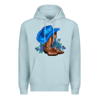Blue Mist valentines day blue boots cowgirl hat and roses Premium Hoodie - AdoDesignShop