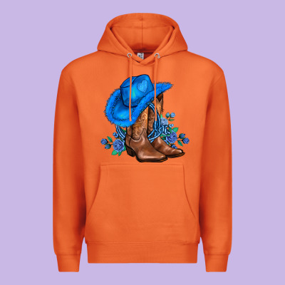 Valentines Day Blue Boots Cowgirl Hat And Roses Premium Hoodie Designed By Adodesignshop