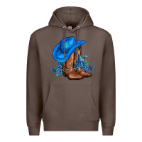 Coffee valentines day blue boots cowgirl hat and roses Premium Hoodie - AdoDesignShop