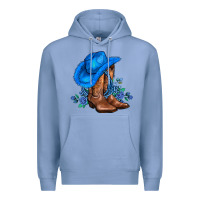 Colony Blue valentines day blue boots cowgirl hat and roses Premium Hoodie - AdoDesignShop