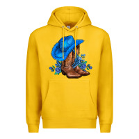 Lemon valentines day blue boots cowgirl hat and roses Premium Hoodie - AdoDesignShop