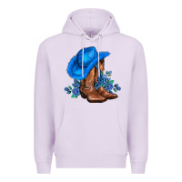 Lilac valentines day blue boots cowgirl hat and roses Premium Hoodie - AdoDesignShop