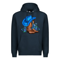 Navy valentines day blue boots cowgirl hat and roses Premium Hoodie - AdoDesignShop