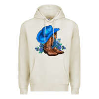 Oatmeal Heather valentines day blue boots cowgirl hat and roses Premium Hoodie - AdoDesignShop