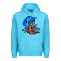 Ocean Blue valentines day blue boots cowgirl hat and roses Premium Hoodie - AdoDesignShop