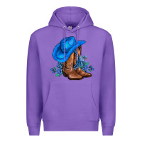 Purple valentines day blue boots cowgirl hat and roses Premium Hoodie - AdoDesignShop