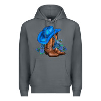 Rock valentines day blue boots cowgirl hat and roses Premium Hoodie - AdoDesignShop