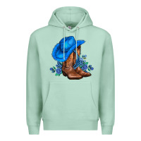 Seafoam valentines day blue boots cowgirl hat and roses Premium Hoodie - AdoDesignShop