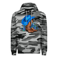 Slate Camo valentines day blue boots cowgirl hat and roses Premium Hoodie - AdoDesignShop