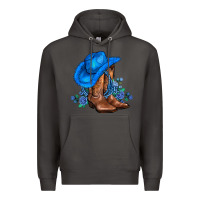 Smoke valentines day blue boots cowgirl hat and roses Premium Hoodie - AdoDesignShop