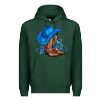 Sports Green valentines day blue boots cowgirl hat and roses Premium Hoodie - AdoDesignShop