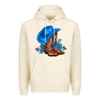 Tofu valentines day blue boots cowgirl hat and roses Premium Hoodie - AdoDesignShop