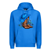 True Royal valentines day blue boots cowgirl hat and roses Premium Hoodie - AdoDesignShop