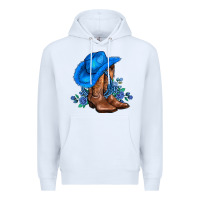 White valentines day blue boots cowgirl hat and roses Premium Hoodie - AdoDesignShop