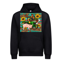 Western Farm Tractor Pig Rooster Cow Sunflowers Urban Hoodie | Teevron