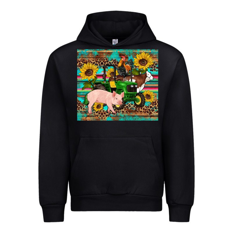 Western Farm Tractor Pig Rooster Cow Sunflowers Urban Hoodie by Artiststas | Teevron