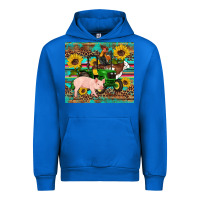 Cobalt western farm tractor pig rooster cow sunflowers Urban Hoodie - Artiststas