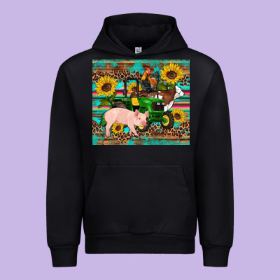 Western Farm Tractor Pig Rooster Cow Sunflowers Urban Hoodie Designed By Artiststas