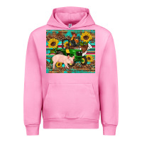 Fuchsia Pink western farm tractor pig rooster cow sunflowers Urban Hoodie - Artiststas
