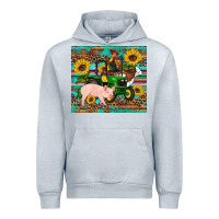 Heather Grey western farm tractor pig rooster cow sunflowers Urban Hoodie - Artiststas