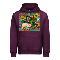 Mauve Wine western farm tractor pig rooster cow sunflowers Urban Hoodie - Artiststas