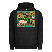 Pigment Black western farm tractor pig rooster cow sunflowers Urban Hoodie - Artiststas