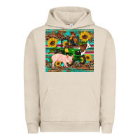 Pigment French Oak western farm tractor pig rooster cow sunflowers Urban Hoodie - Artiststas