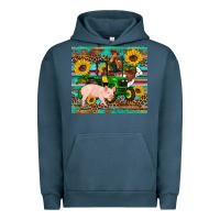 Pigment Midnight Navy western farm tractor pig rooster cow sunflowers Urban Hoodie - Artiststas
