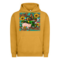 Pigment Peanut Butter western farm tractor pig rooster cow sunflowers Urban Hoodie - Artiststas