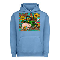 Pigment Pebble Blue western farm tractor pig rooster cow sunflowers Urban Hoodie - Artiststas