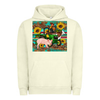Pigment Pistachio western farm tractor pig rooster cow sunflowers Urban Hoodie - Artiststas