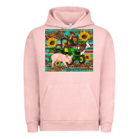 Pigment Salmon western farm tractor pig rooster cow sunflowers Urban Hoodie - Artiststas