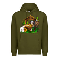 Army Green jesus holy night cows and sunflowers Premium Hoodie - AdoDesignShop