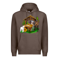 Coffee jesus holy night cows and sunflowers Premium Hoodie - AdoDesignShop