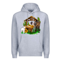 Heather Grey jesus holy night cows and sunflowers Premium Hoodie - AdoDesignShop