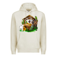 Oatmeal Heather jesus holy night cows and sunflowers Premium Hoodie - AdoDesignShop