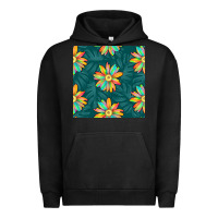 Pigment Black colorful tropical flowers seamless pattern Urban Hoodie - BundleAndBundleShop