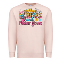 Pale Pink coffee scrubs and rubber gloves Premium Sweatshirt - texasbilliewilder