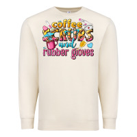 Sandshell coffee scrubs and rubber gloves Premium Sweatshirt - texasbilliewilder