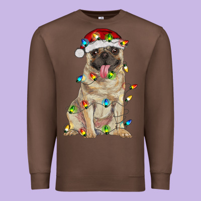 Pug With Christmas Lights Premium Sweatshirt Designed By Ranaportraitstore