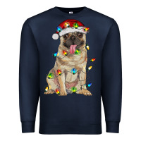 Navy pug with christmas lights Premium Sweatshirt - RanaPortraitStore