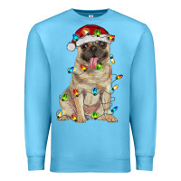 Ocean Blue pug with christmas lights Premium Sweatshirt - RanaPortraitStore