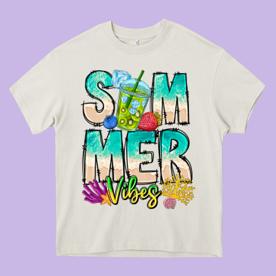Summer Vibes Heavy Core Tee Designed By Cowhidedigitalart