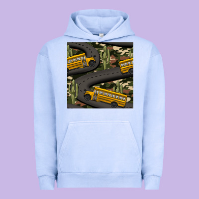 Cactus Camouflage School Bus Seamless Pattern Urban Hoodie Designed By Bundleandbundleshop